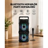 İyisi Var LED Işıklı Bluetoothlu Hoparlör Mikrofonlu Taşınabilir Ses Sistemi