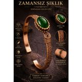 İyyakee Kadın Bakır Bileklik Büyük Doğal Koyu Yeşil Taşlı Dokulu Saf Bakır Kelepçe
