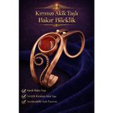 İyyakee Kadın Bakır Bileklik Doğal Kırmızı Akik Taşlı Otantik Model Bilezik Her Bileğe Uygun