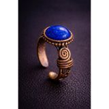 İyyakee Kadın Bakır Yüzük Doğal Lapis Lazuli Taşlı El İşçiliği Otantik Model Saf Bakır Yüzük