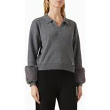Izaak Azanei Faux Cuff Polo Sweater, Gri Şık ve Lüks Kadın Yün-Kaşmir Kazak - XL