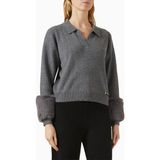 Izaak Azanei Faux Cuff Polo Sweater, Gri Şık ve Lüks Kadın Yün-Kaşmir Kazak - XS