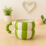 İzart Katmerli Boncuk Kulp Yeşil Şerit Desenli El Işlemeli Seramik Kupa - 250 ml