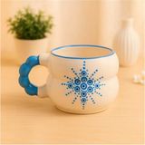 İzart Katmerli Boncuk Kulp Yıldız Nazar Desenli El Işlemeli Seramik Kupa - Mavi - 250 ml