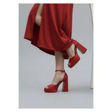İZCE MODA Topuklu platformlu abiye ayakkabı kırmızı saten