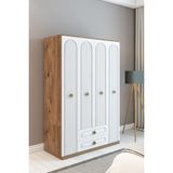 İzco Design Bohem Model 4 Kapaklı 2 Çekmeceli Gardırop - Mdf Membran Kapak | 180 cm Çok Amaçlı Elbise Dolabı - Atlantik Çam