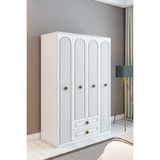 İzco Design Bohem Model 4 Kapaklı 2 Çekmeceli Gardırop - Mdf Membran Kapak | 180 cm Çok Amaçlı Elbise Dolabı - Beyaz