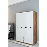 İzco Design Country Model 4 Kapaklı 2 Çekmeceli Gardırop - Mdf Membran Kapak | 180 cm Çok Amaçlı Elbise Dolabı - Atlantik Çam