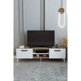 Izco Design Efes Tv Ünitesi 150 cm 2 Kapaklı Raflı Tv Sehpası - Atlantik Çam - Beyaz