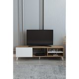 Izco Design Luna Tv Ünitesi 150 cm Genişlik Çam Beyaz Tek Kapaklı Raflı Tv Sehpası - Atlantik Çam - Beyaz