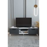 İzco Design Model Efes TV Ünitesi 150 cm – 2 Kapaklı Raflı Beyaz Gövde TV Sehpası | Antrasit TV Konsolu | Televizyon Ünitesi - Antrasit - Beyaz