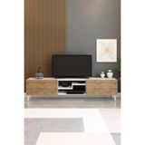 Izco Design Model Z Tv Ünitesi 150 cm Dekoratif Raflı Iki Kapaklı Tv Sehpası Beyaz-Antrasit Renk - Beyaz - Atlantik Çam