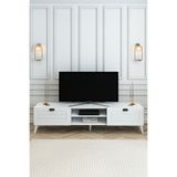 izcodesign Country Model 150 cm TV Ünitesi MDF Membran Kapak Modern TV Sehpası | Beyaz Renk Televizyon Konsolu