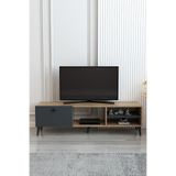 izcodesign Model Milano TV Ünitesi 150 cm Tek Kapaklı TV Sehpası | Meşe Antrasit TV Konsolu Televizyon Ünitesi