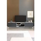 izcodesign Model Z 150 cm Antrasit Beyaz TV Ünitesi – Dekoratif Raflı 2 Kapaklı Modern Fonksiyonel TV Sehpası
