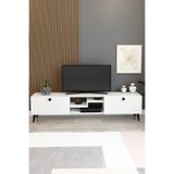 izcodesign Model Z 150 cm Beyaz TV Ünitesi – Dekoratif Raflı İki Kapaklı Modern TV Sehpası | Televizyon Konsolu
