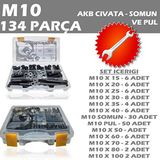 İzeltaş 134 Parça M10 Akb Civata Somun ve Pul Seti & Anahtar