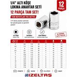 İzeltaş 1/4” Altı Köşe 12 Li Lokma Anahtar Takımı (Civata Deposu)