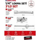 İzeltaş 1/4” Lokma Ara Kol Mafsal T Kol Üçlü Set (Civata Deposu)