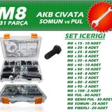 İzeltaş 231 Parça M8 Akb Civata Somun ve Pul Seti Anahtar