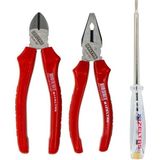 Izeltaş 3'lü Pense 160 mm Yan Keski 160 mm Kontrol Kalemi 190 mm Seti - Standart - Kırmızı