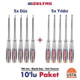 İzeltaş 5 X Düz Uçlu 190 Mm 5 X Yıldız Uçlu 190 Mm Kontrol Kalemi Seti
