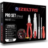 Izeltaş 5'li Pro Set 5 Parça Kraft Pense 160MM Kontrol Kalemi Tornavida Maket Bıçağı Şerit Metre