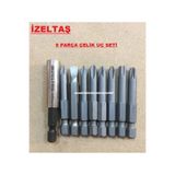 İzeltaş 9 PARÇA YILDIZ UÇ SETİ ÇELİK BİTS UZATMA DÜZ TORK YILDIZ UÇ SETİ 50MM