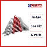 İzeltaş İzeltaş | İki Ağız Anahtar Takımı, 12 Parça, Kısa Boy, Dayanıklı Çelik Anahtar Seti Gri