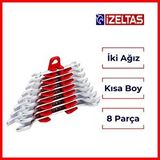 İzeltaş İzeltaş | İki Ağız Anahtar Takımı, 8 Parça, Kısa Boy, Dayanıklı Çelik Anahtar Seti Kırmızı