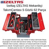 İzeltaş Izeltaş Mekanikçi Takım Çantası 5 Gözlü 62 Parça + Izeltaş Dal Budama Testeresi Hediye - Kırmızı
