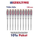 İzeltaş İzeltaş Yıldız Uçlu Elektrik Kontrol Kalemi 190 Mm Büyük Boy 10 Adet Şeffaf