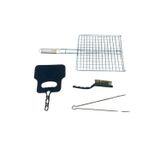 Izgaralı Mangal Set 4 lü, Tel Izgara 30x30cm - Temizleme Fırçası - Yelpaze - Barbekü Maşa