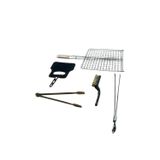 Izgaralı Mangal Set, Tel Izgara - Temizleme Fırçası - Yelpaze - Köz Maşası - Barbekü Maşa