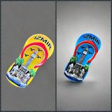 İzmir 2 Li Polyester Kabartmalı Terlik Magnet. 4 Cm X 8,5 Cm Dekoratif Hediyelik Buzdolabı Süsü (Kod:1375)