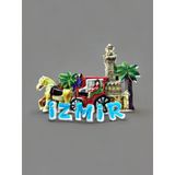 İzmir Polyester Kabartmalı Magnet 9X7 Cm Dekoratif Hediyelik Buzdolabı Süsü (Kod:1372) Mavi