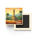 İzmir - Saat Kulesi - Baskılı Buzdolap Magneti Kare - 9x9 cm