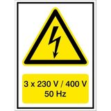 İzmir Serifgari 3 x 230V / 400V 50 Hz 2.6 mm PVC Uyarı Levhası 25 x 35 cm