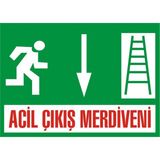 İzmir Serifgari Acil Çıkış Merdiveni (Aşağı) Galvaniz Uyarı Levhası 35 x 50 cm