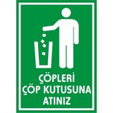 İzmir Serifgari Çöpleri Çöp Kutusuna Atınız Galvaniz Uyarı Levhası 17,5 x 25 cm