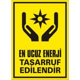 İzmir Serifgari En Ucuz Enerji Tasarruf Edilendir 2.6 mm PVC Uyarı Levhası 25 x 35 cm