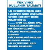 İzmir Serifgari Yük Vinci Kullanım Talimatı Galvaniz Uyarı Levhası 35 x 50 cm