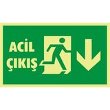 İzmir Serigrafi Fotolümen Acil Çıkış (Aşağı) 2.6 mm PVC Uyarı Levhası 15 x 30 cm