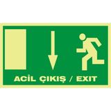 İzmir Serigrafi Fotolümen Acil Çıkış / Exıt (Aşağı) 2.6 mm PVC Uyarı Levhası 15 x 30 cm