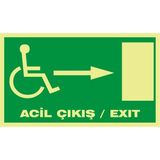 İzmir Serigrafi Fotolümen Acil Çıkış / Exıt (Engelli Sağ) 2.6 mm PVC Uyarı Levhası 15 x 30 cm