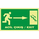 İzmir Serigrafi Fotolümen Acil Çıkış / Exıt (Sağ Aşağı Merdiven) 2.6 mm PVC Uyarı Levhası 15 x 30 cm