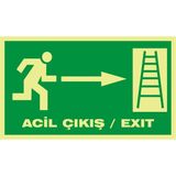 İzmir Serigrafi Fotolümen Acil Çıkış / Exıt (Sağ Dik Merdiven) 2.6 mm PVC Uyarı Levhası 15 x 30 cm
