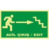 İzmir Serigrafi Fotolümen Acil Çıkış / Exıt (Sağ Merdiven) 2.6 mm PVC Uyarı Levhası 15 x 30 cm