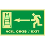 İzmir Serigrafi Fotolümen Acil Çıkış / Exıt (Sol Dik Merdiven) 2.6 mm PVC Uyarı Levhası 15 x 30 cm