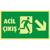 İzmir Serigrafi Fotolümen Acil Çıkış (Sağ Aşağı) 2.6 mm PVC Uyarı Levhası 15 x 30 cm